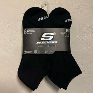 NWT Skechers No Show Sock 6 Pack - black, large